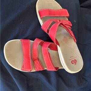 Cloudsteppers by Clarks Red Multi-Strap Velcro Slide Sandals